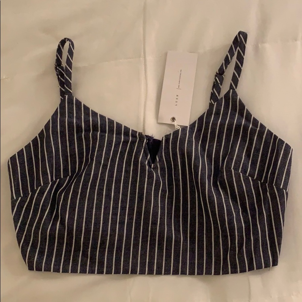 Denim blue and white striped crop